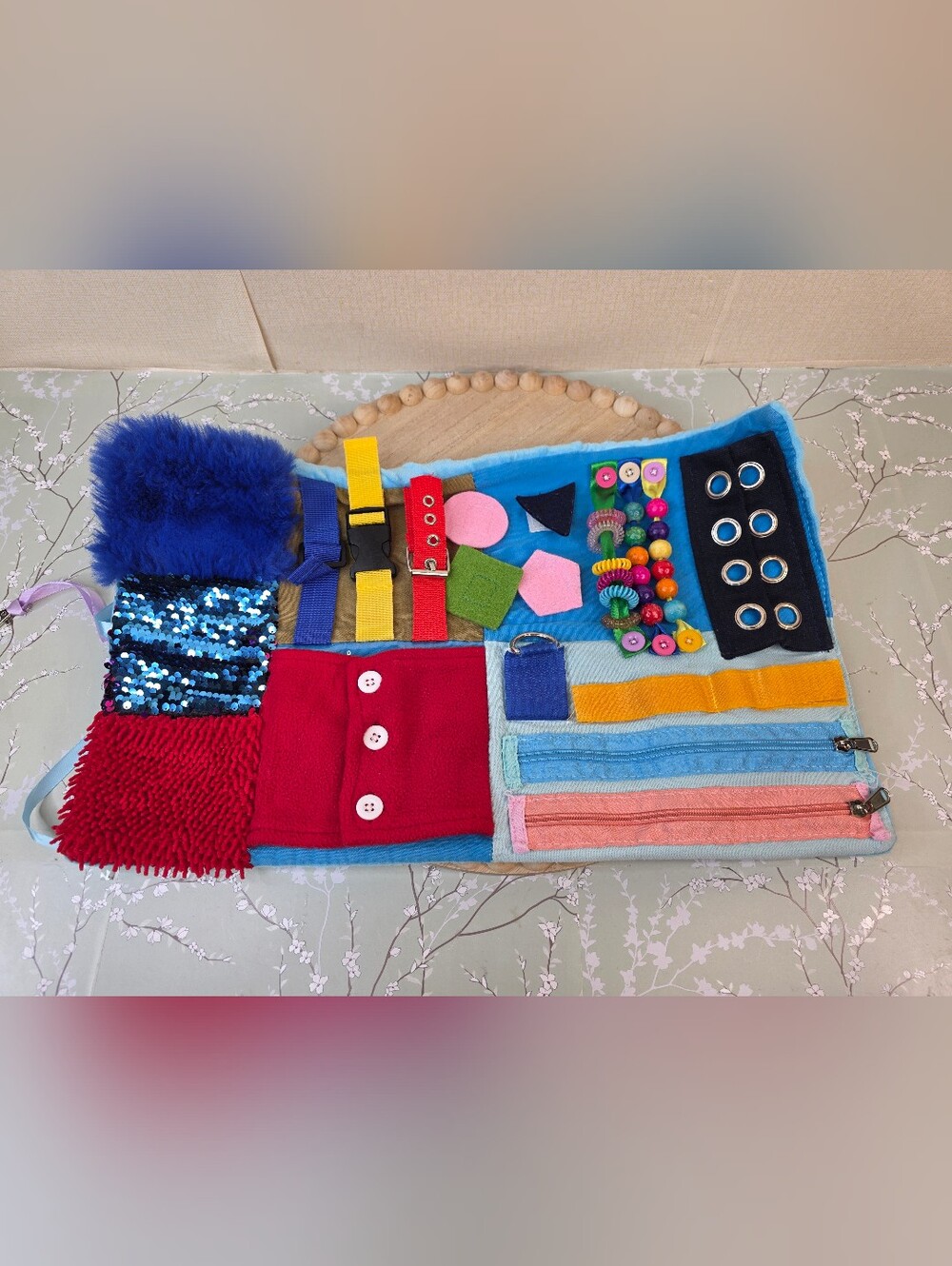 Sensory Mat /Fidget Blanket with Buttons, Zippers and Beads